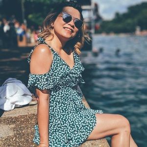 Hello Molly Floral Green Dress open Back